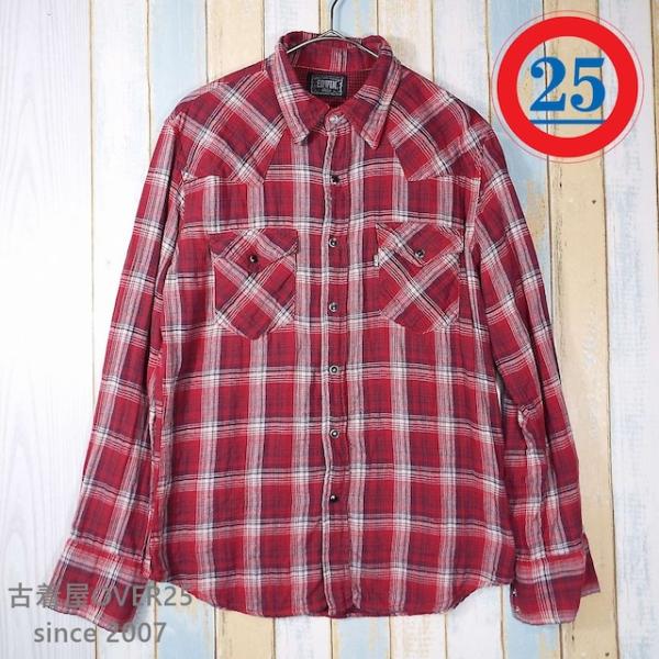 【肩のラインが◎】EDWIN 両胸ポケット チェック柄　ウエスタンシャツ 長袖シャツ レッド赤 Lサ...