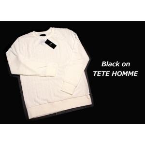 お洒落なデザインが◎｜Black on テットオム ｜パイルケーブル柄ホワイト長袖カットソー（薄手ト...