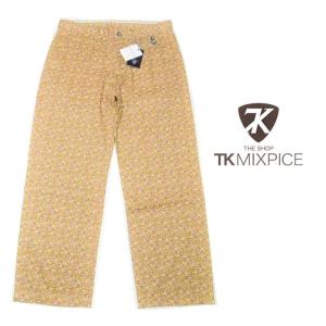 夏に大活躍｜新品｜THE SHOP TK MIXPICE　小さな花柄ベージュブラウン系コットン100% 9分丈クロップドパンツ｜サイズ：L （ウエスト：約85cm）｜over30