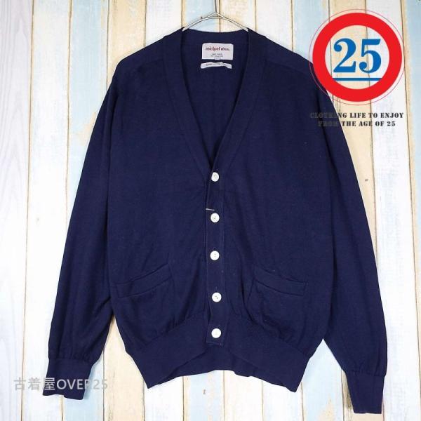 イングランド製 michael ross マイケルロス 天竺編み 長袖ニットカーディガン ネイビー ...