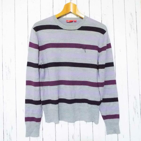 オーナーお薦めの１着！　Puma（プーマ） ボーダー柄 ウール混 丸首 長袖 ニット（セーター）グレ...