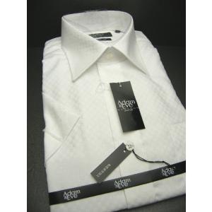 新品/半袖　アダム&イヴ 　形態安定　シャドー格子柄ホワイト（白）半袖ワイシャツ （襟周り41cm）｜over30