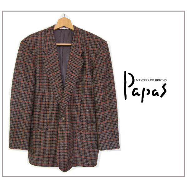 【USED】PAPAS（パパス）カシミヤ混千鳥格子チェック柄テイラードジャケット【サイズ：Ｌ（48）...