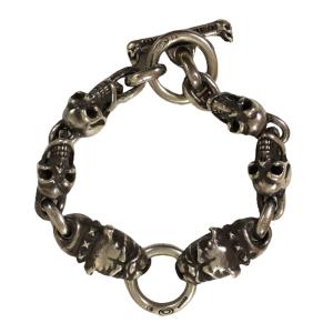 【中古】Gaboratory ガボラトリー ガボール GABOR ブレスレット 2ブルドッグ 4スカル シルバー ブレス 2 Bulldogs With 4 Skulls Bracelet｜overlap