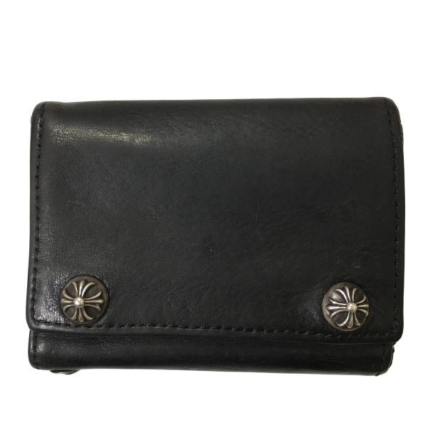 CHROME HEARTS クロムハーツ 3フォールド レザーウォレット クロスボタン 三つ折り財布...