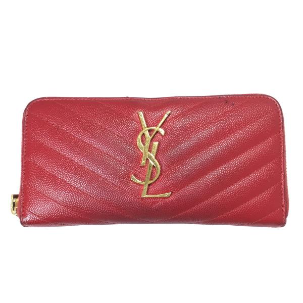 SAINT LAURENT サンローラン 長財布 キャビアスキン レッド ラウンドファスナー ウォレ...