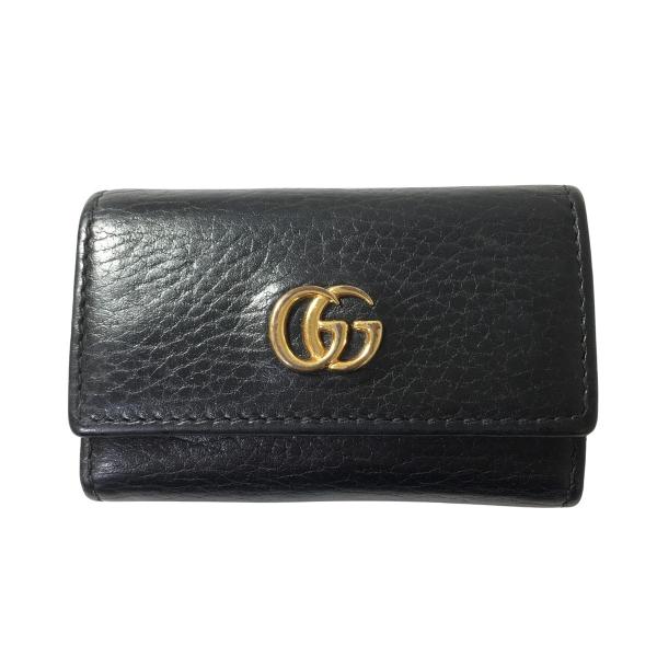GUCCI グッチ 6連キーケース レザー 革 GGマーモント ブラック ゴールド  黒 金 FI4...