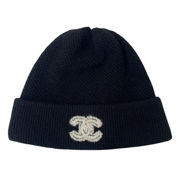 CHANEL シャネル カシミヤ ニット キャップ ワッチ ココマーク 帽子 黒 ブラック 国内正規...
