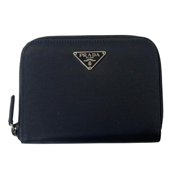 PRADA プラダ ブラック ナイロン サフィアーノ ラウンドファスナー 二つ折り財布 コンパクト ...