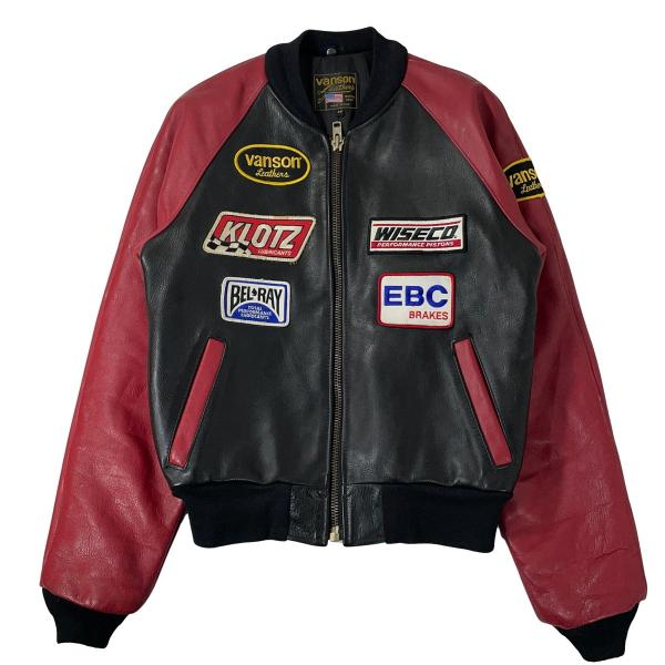 VANSON バンソン TJP レザー ジャケット シングル ライダース チーム ワッペン スタジャ...