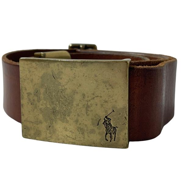 Polo Ralph Lauren ポロ ラルフローレン レザー ベルト バックル ブラウン 茶 約...