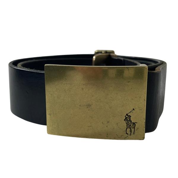 Polo Ralph Lauren ポロ ラルフローレン レザー ベルト バックル ブラック 黒 約...