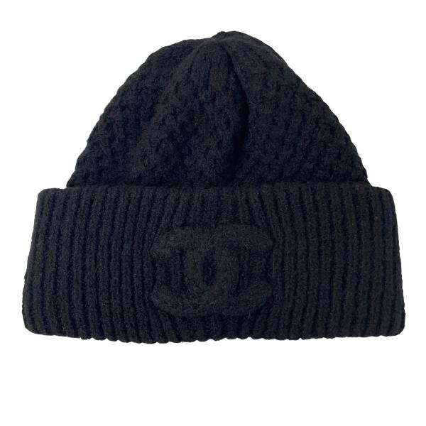 未使用品 CHANEL 25AW シャネル カシミヤ シルク 混 ビーニー ニット帽 キャップ ブラ...