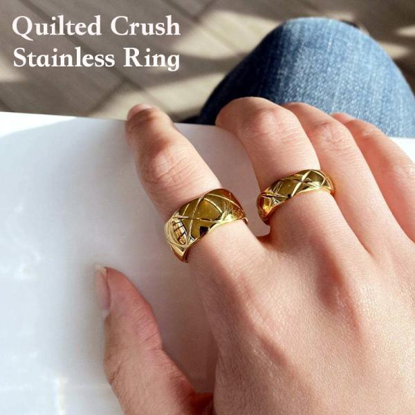 レディース リング レディースリング キルテッドクラッシュステンレスシンプルゴールドリング ステンレ...