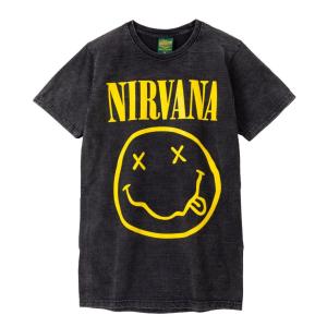 新品 NIRVANA ニルヴァーナ ブリーチ加工 スマイル Tシャツ ビッグサイズ バックプリント ブラック｜OVERSEASSHOP