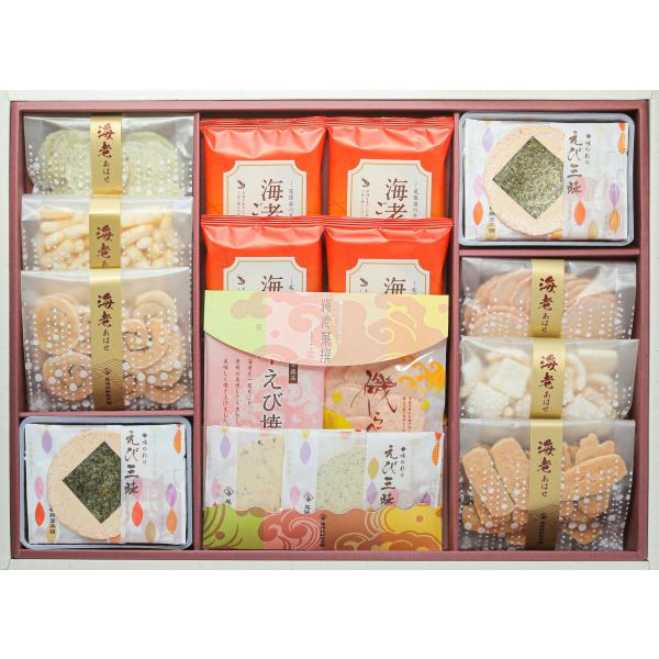 尾張桂新堂本舗　海老せんべい　海老菓撰　KK-004　海老ごころ７枚入×4袋・詰合せ袋×１袋・海老あ...