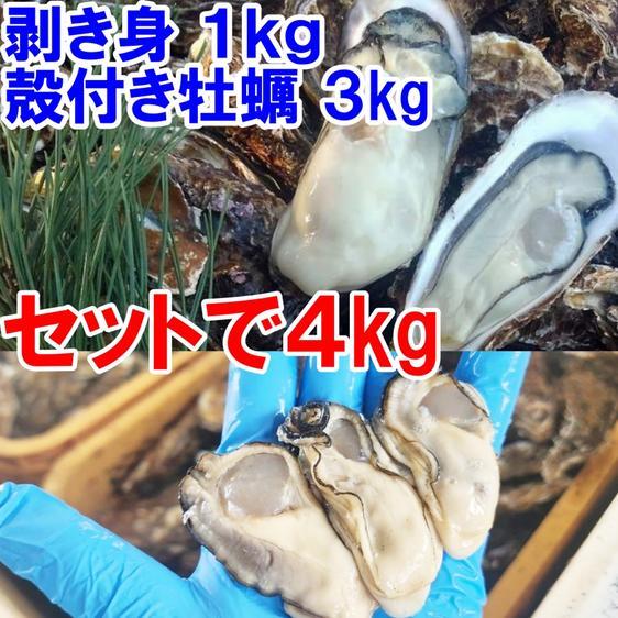 魚介類 牡蠣 送料無料生食用剥き身1ｋｇと殻付き牡蠣 3ｋｇ松島牡蠣屋 産地直送