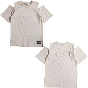 50%OFFセール X-GIRL STAGES エックスガールステージス  100-140 ショルダースリット&amp;ロゴ穴あきハシゴ刺繍半袖Ｔシャツ ベージュ メール便OK  XGIRL SALE