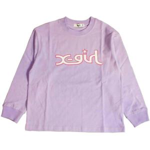 X-girl Stages 子ども服 ロンＴ 80-140cm エックスガールステージス ミルズロゴ長袖Tシャツ ラベンダー メール便OK 2024春夏｜owl-owl