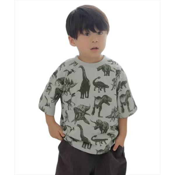 MAKE YOUR DAY（メイクユアデイ） リアルダイナソー総柄半袖Tシャツ グリーン (80-1...