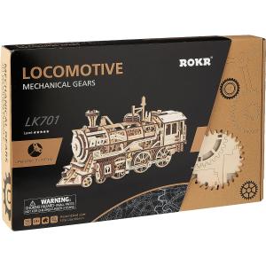 木製パズル 立体 動く機関車 LOCOMOTIVE ぜんまい式 レーザーカット クラフト 349ピース｜owl-store7
