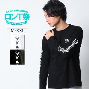ロンT メンズ ストリート ブランド 袖プリント 長袖 Tシャツ 綿100% 丈夫 ロンティー おしゃれ かっこいい アメカジ 大きいサイズ 2l 3l  モノトーン ロゴ