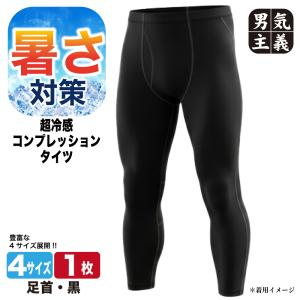 冷感タイツ メンズ 冷激戦士 接触冷感 Q-MAX 0.5 体感-5℃ コンプレッションタイツ スパッツ UVカット 吸汗速乾 現場 作業 M L LL 3L ブラック 酷暑