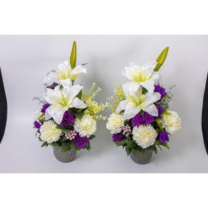 ダリア ピオニー リンドウ アレンジ 造花 2個 花瓶付き 造花 仏花 仏壇