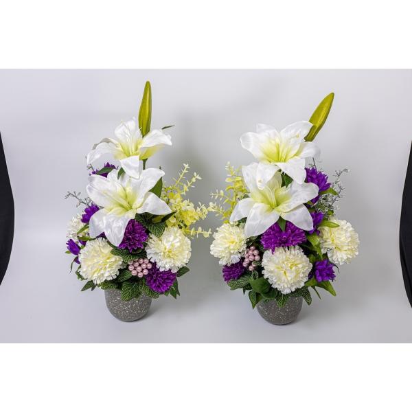 ユリ　カーネーション　リンドウ　アレンジ　造花　2個　花瓶付き　造花　仏花　仏壇用　祭壇用　インテリ...
