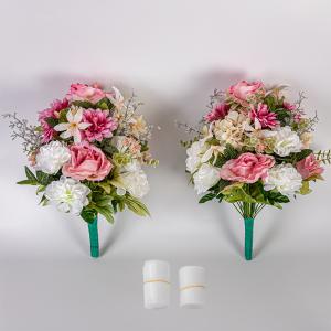 菊 ユリ ダリア しきみ(樒)付き 造花 2束 固定具付き 仏花 お墓用 お