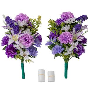 カトリック カーネーション ユリ ライラック 造花 2束 固定具付き 造花 洋花 お墓用 仏壇用 お盆 お彼岸 お供え 花 花束 アレンジメント ハンドメイド K1-009