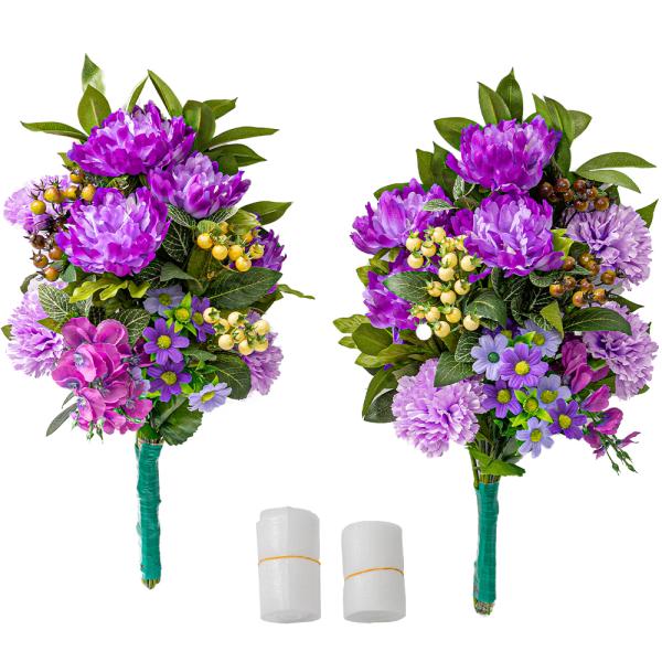 牡丹　ダリア　デージー　しきみ(樒)付き　造花　2束固定具付き　造花　仏花　お墓用　仏壇用　お墓参り...