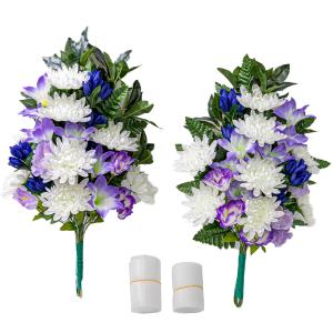 菊　リンドウ　トルコキキョウ　しきみ(樒)付き造花　2束　固定具付き　造花　仏花　お墓用　仏壇用　お墓参り　お盆　お彼岸　お供え　お悔み　P1-020
