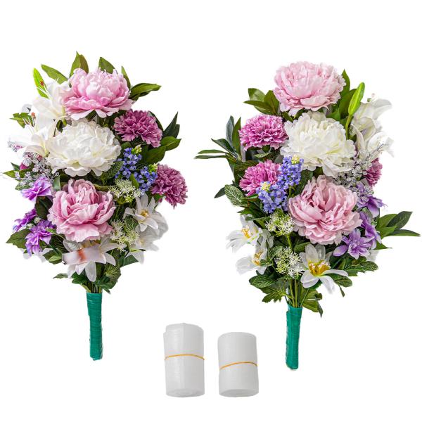 牡丹 ユリ カーネーション ダリア　しきみ(樒)付き造花　2束　固定具付き　造花　仏花　お墓用　仏壇...