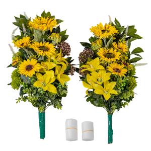 ダリア ピオニー リンドウ アレンジ 造花 2個 花瓶付き 造花 仏花 仏壇