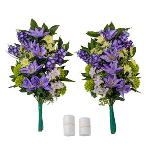 菊 ユリ ダリア しきみ(樒)付き 造花 2束 固定具付き 仏花 お墓用 お