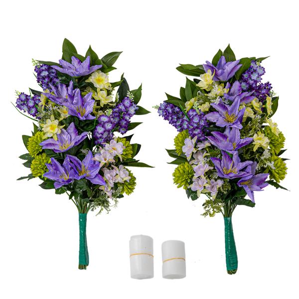 ダリア ライラック マム しきみ(樒)付き 造花 2束 固定具付き 造花 仏花 お墓用 お墓参り お...