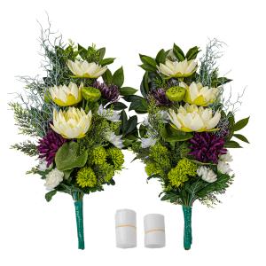 ダリア ピオニー リンドウ アレンジ 造花 2個 花瓶付き 造花 仏花 仏壇