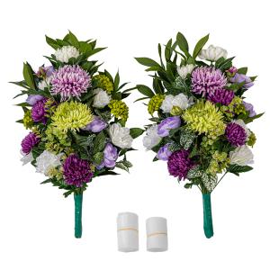 芍薬 ダリア ユリ しきみ付き 造花 2束 固定具付き 仏花 お墓用 お