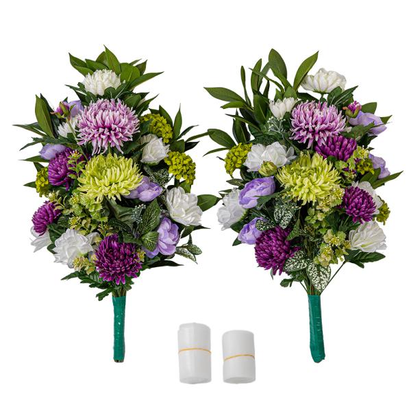 ダリア 菊 マム しきみ(樒)付き 造花 2束 固定具付き 造花 仏花 お墓用 お墓参り お盆 お彼...