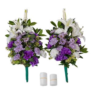 ユリ 菊 カーネーション 造花 2束 固定具付き 造花 仏花 お墓用 お