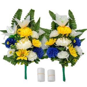 ダリア ピオニー リンドウ アレンジ 造花 2個 花瓶付き 造花 仏花 仏壇