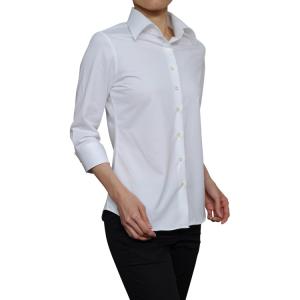 レディース シャツ ビジネス ワイシャツ ブラウス ビズポロ ニット 七分袖 白 ワイド クールマッ...