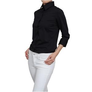レディース シャツ ビジネス ワイシャツ ブラウス ビズポロ ニット 七分袖 黒 ワイド イージーケ...