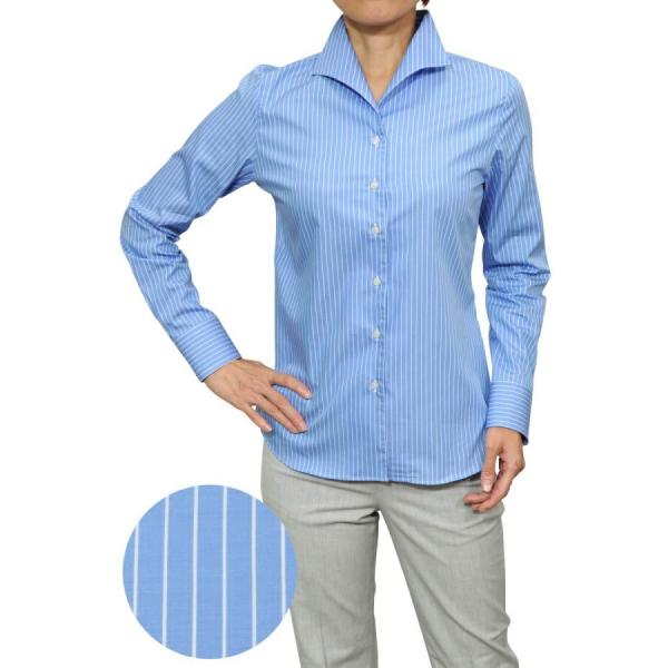 レディースシャツブラウス レディースワイシャツ レディース シャツ ビジネス 長袖 ブルー 青 綿1...