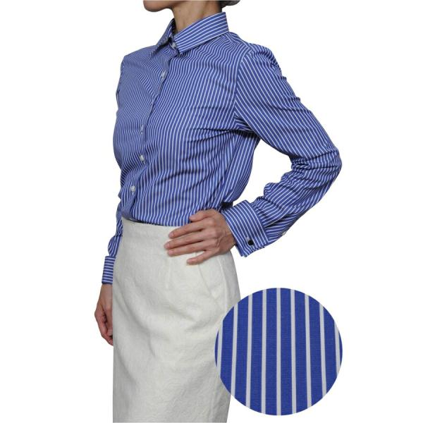 レディースシャツ ワイシャツ ブラウス ビジネス 長袖 ダブルカフス ワイドカラーシャツ ブロード ...