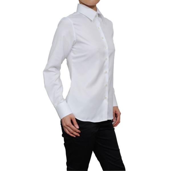 レディース シャツ ビジネス ワイシャツ ブラウス 長袖 ワイドカラー ホワイト 白 無地 ナチュラ...