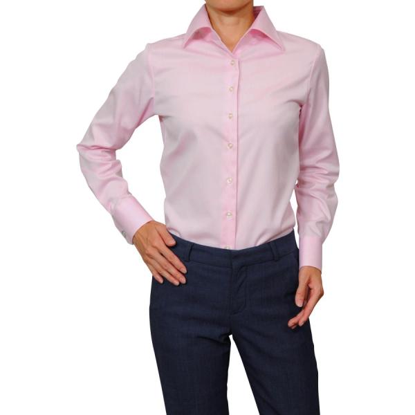 レディース シャツ ビジネス ワイシャツ ブラウス 長袖 ワイドカラー ピンク 形態安定 日本製 ナ...
