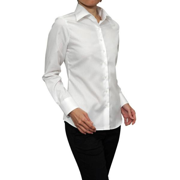 レディース シャツ ビジネス ワイシャツ ブラウス 長袖 ワイドカラー ホワイト 白 日本製 ナチュ...