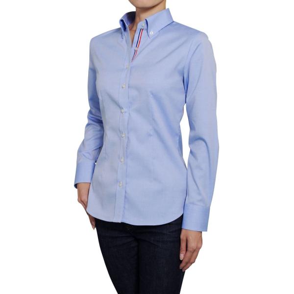 レディース シャツ ビジネス ワイシャツ ブラウス 長袖 ボタンダウン 形態安定 綿100% プレミ...